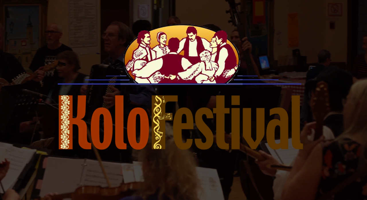 The Kolo Festival logo, with a live band performing in the background